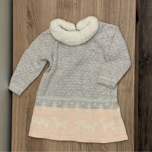 Janie and Jack Gray and Cream Fuzzy Knit Sweater Dress